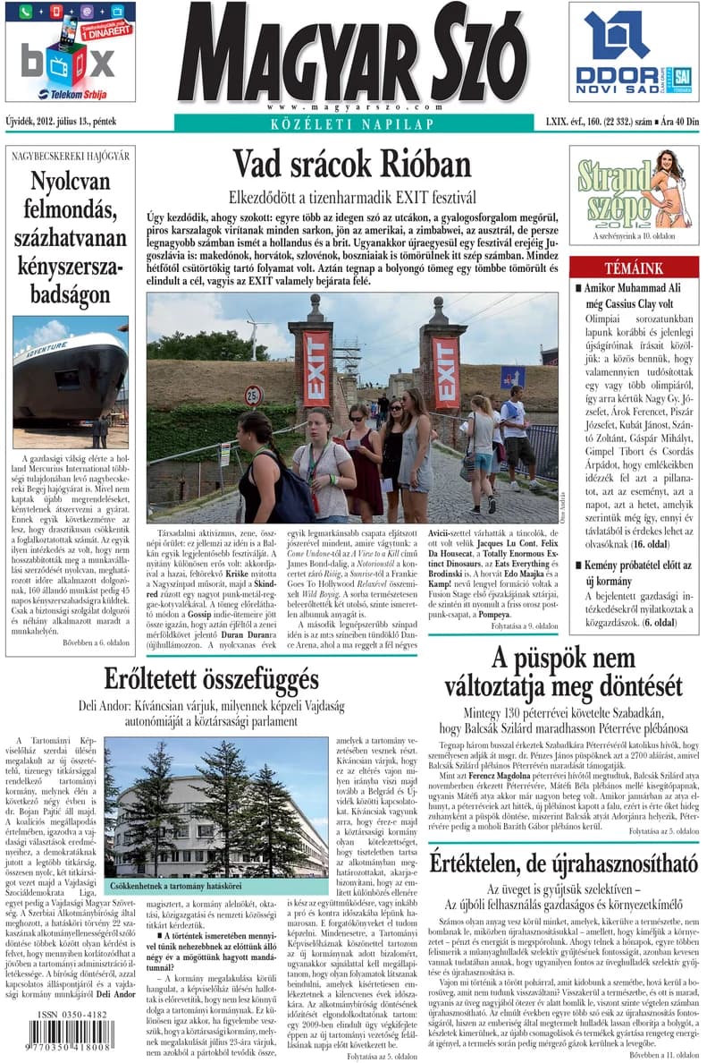Magyar Szó, 69. évf. 2012. július 13. 160. sz. 1–20. oldal