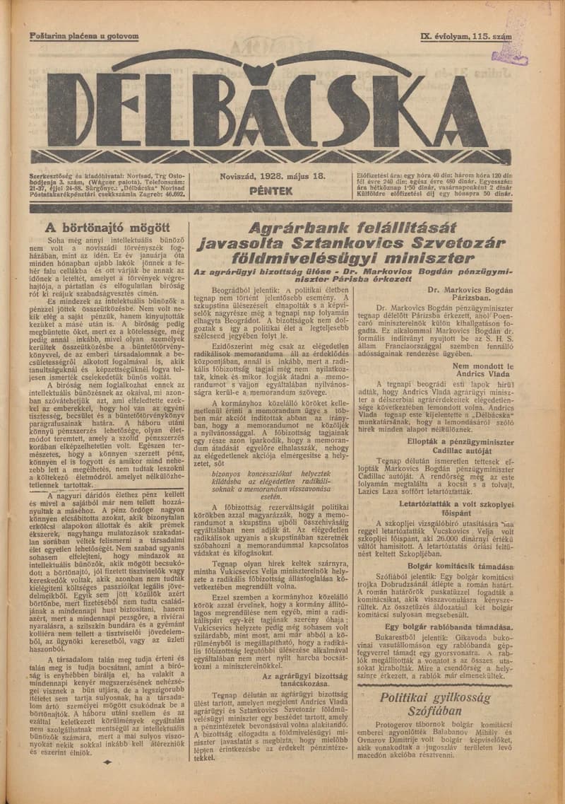 Délbácska, 9. évf. 1928. május 18. 115. sz.