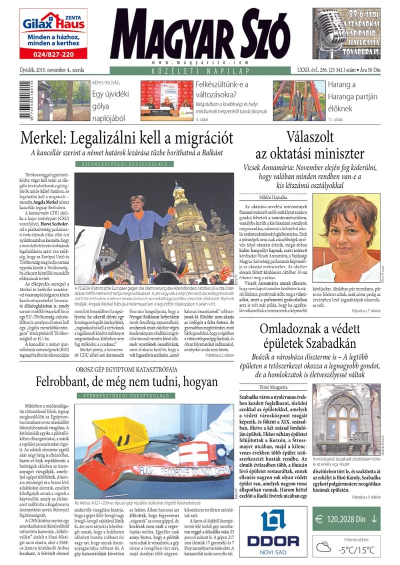 Magyar Szó, 72. évf. 2015. november 4. 256. sz. 1–16. oldal