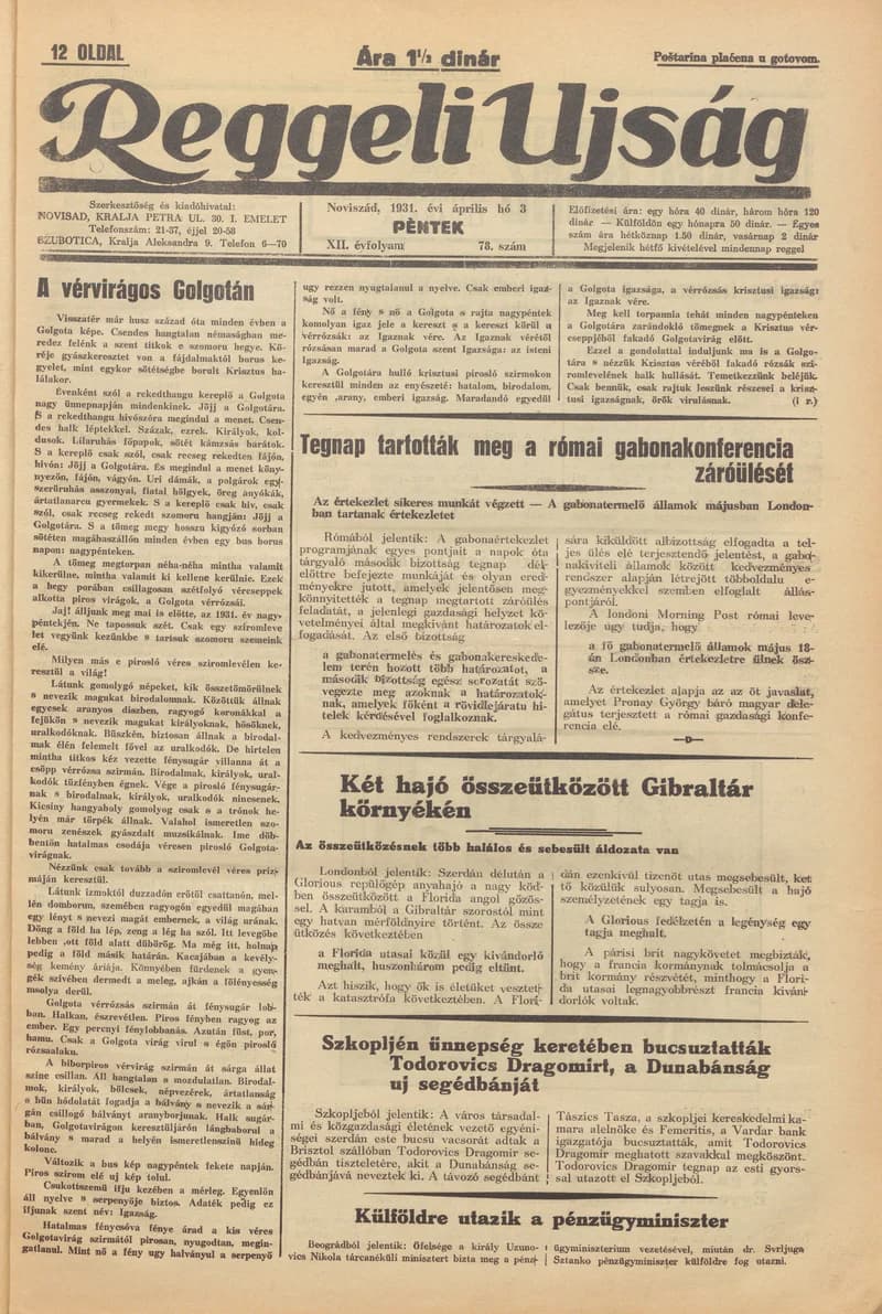 Reggeli Újság, 12. évf. 1931. április 3. 78. sz.