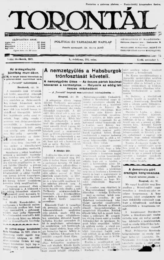 Torontál, 50. évf. 1921. november 1. 241. sz.