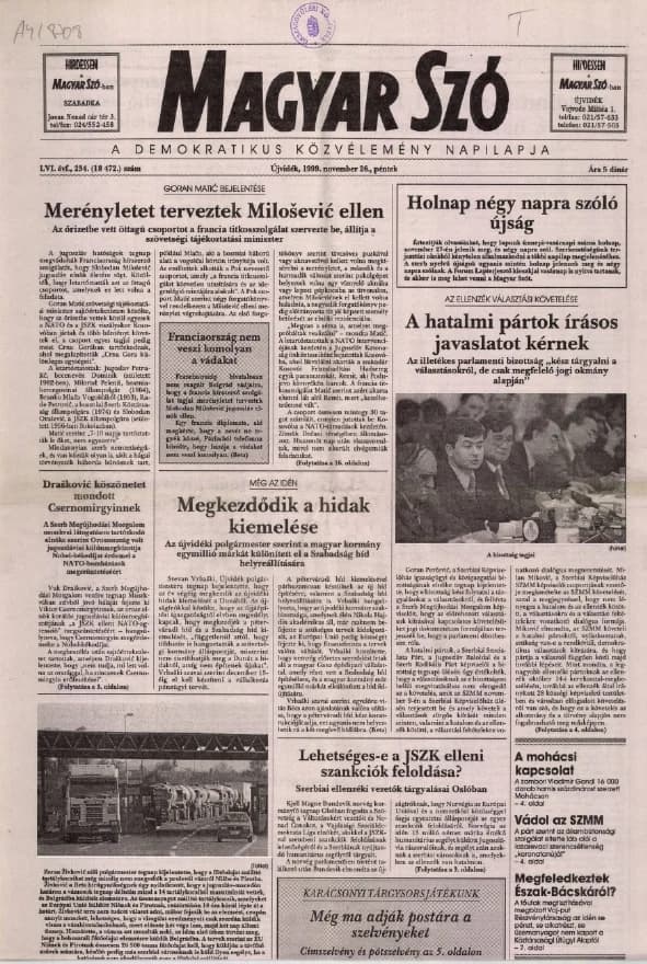 Magyar Szó, 56. évf. 1999. november 26. 234. sz. 1–16. oldal
