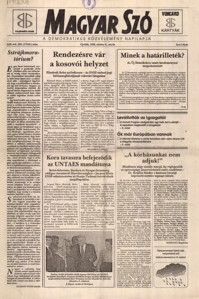 Magyar Szó, 53. évf. 1996. október 9. 239. sz. 1–16. oldal