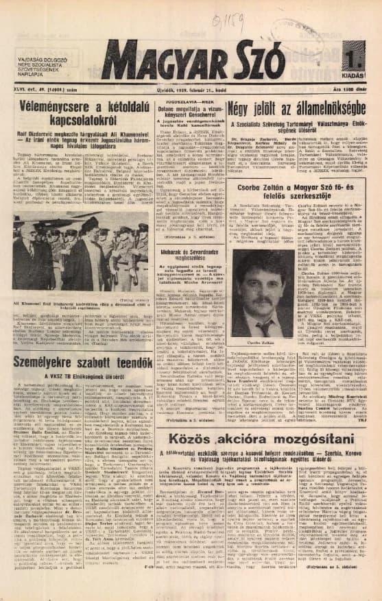 Magyar Szó, 46. évf. 1989. február 21. 49. sz. 1–20. oldal