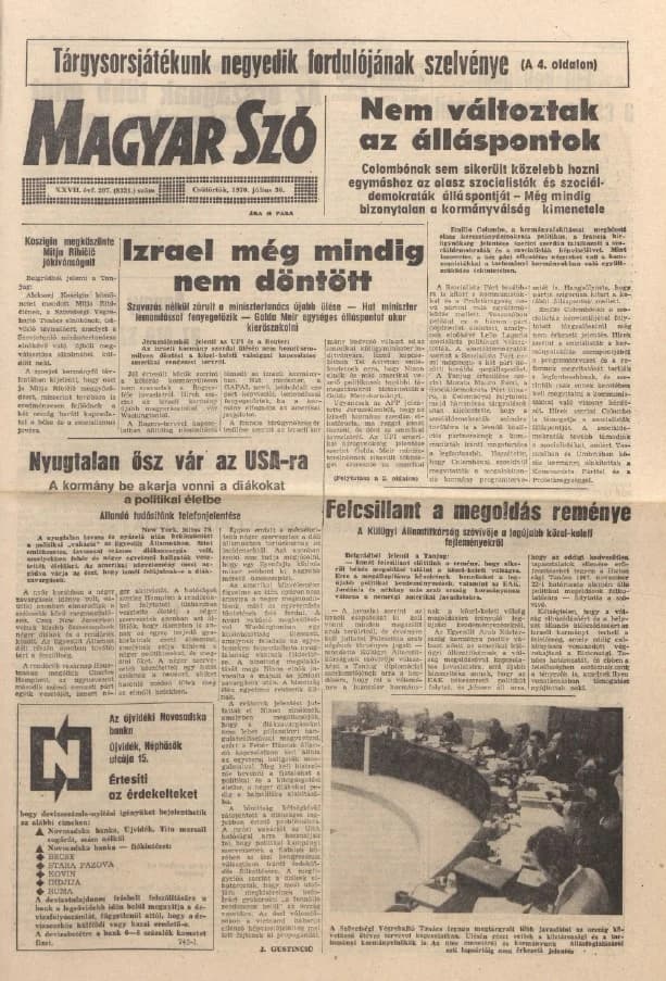 Magyar Szó, 27. évf. 1970. július 30. 207. sz. 1–16. oldal