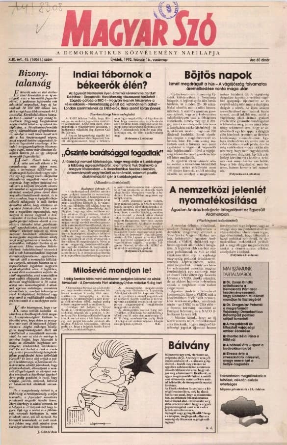 Magyar Szó, 49. évf. 1992. február 16. 45. sz. 1–28. oldal