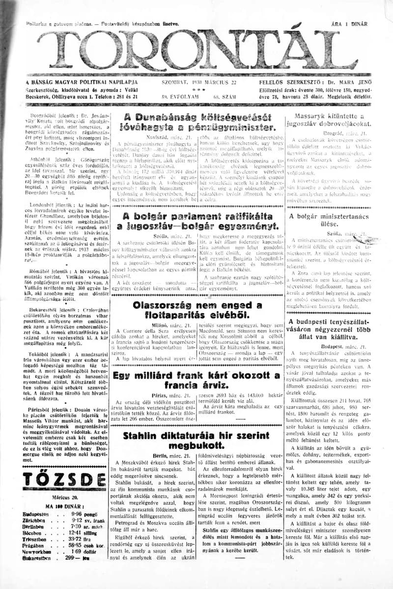 Torontál, 59. évf. 1930. március 22. 68. sz.