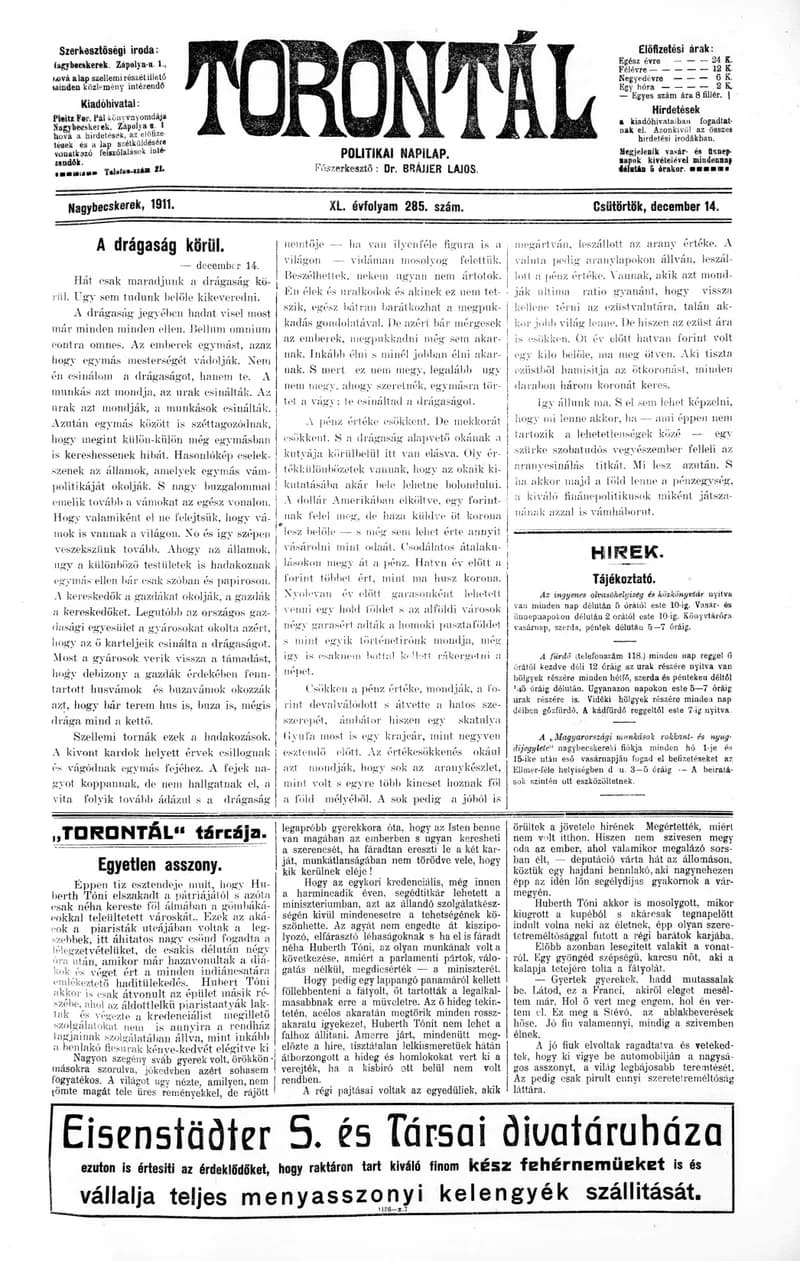 Torontál, 40. évf. 1911. december 14. 285. sz.