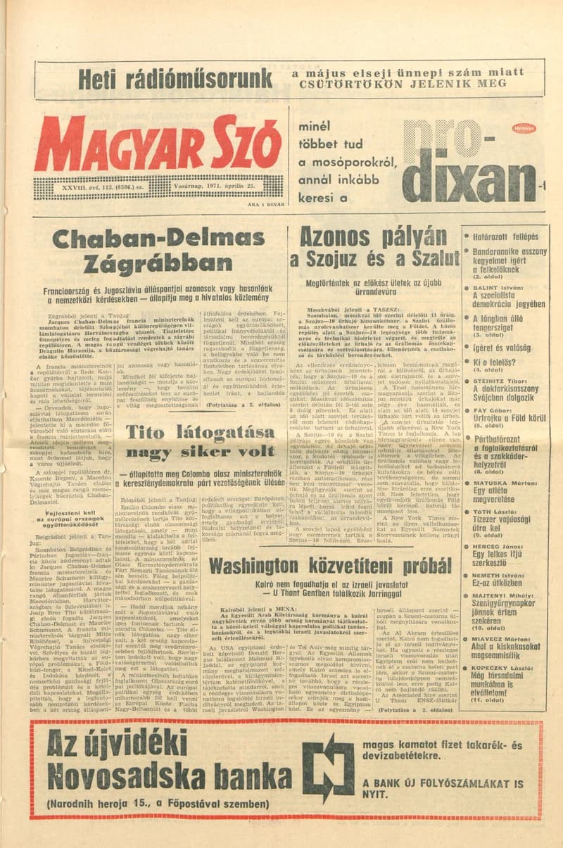 Magyar Szó, 28. évf. 1971. április 25. 113. sz. 1–32. oldal