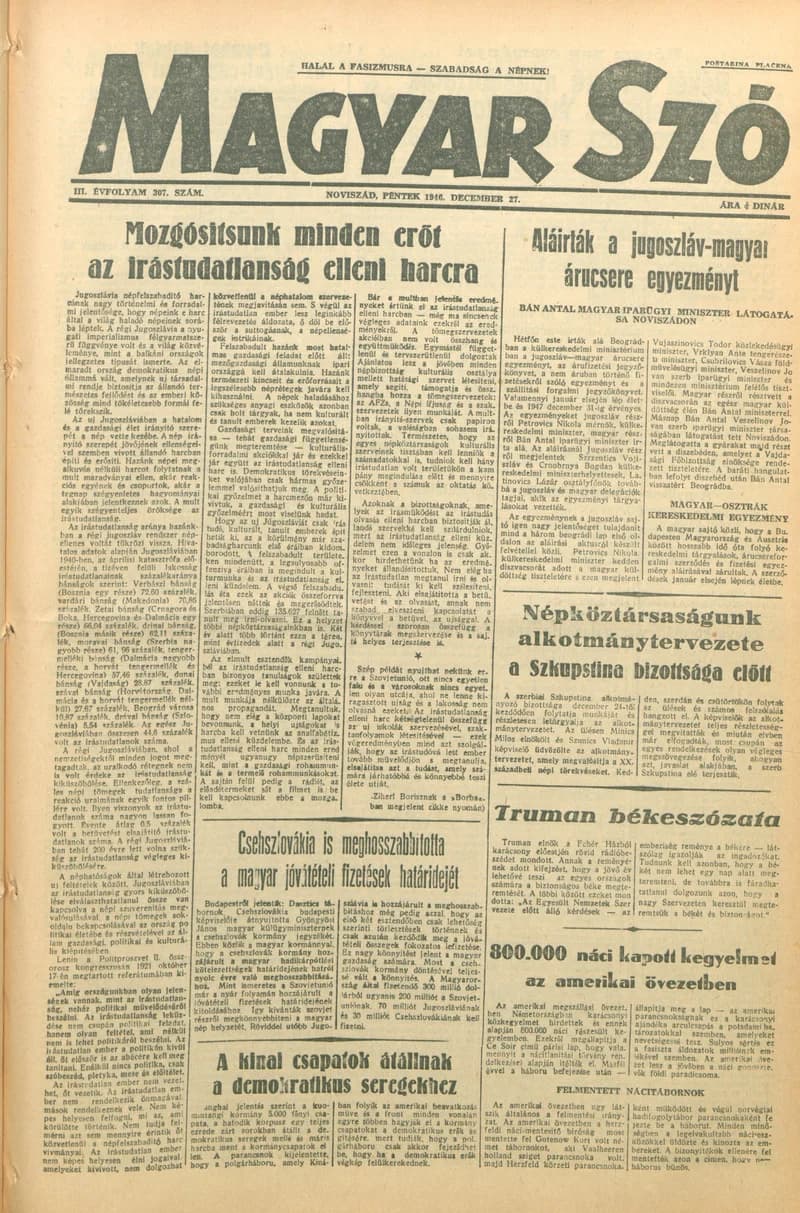 Magyar Szó, 3. évf. 1946. december 27. 307. sz. 1–6. oldal