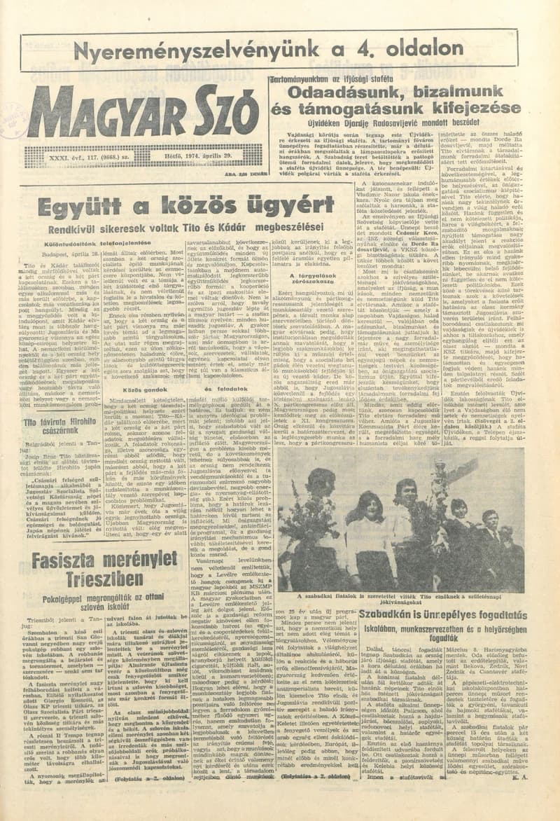 Magyar Szó, 31. évf. 1974. április 29. 117. sz. 1–6. oldal