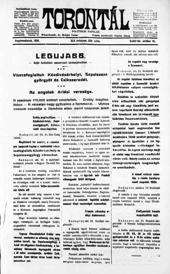Torontál, 45. évf. 1916. október 12. 234. sz.