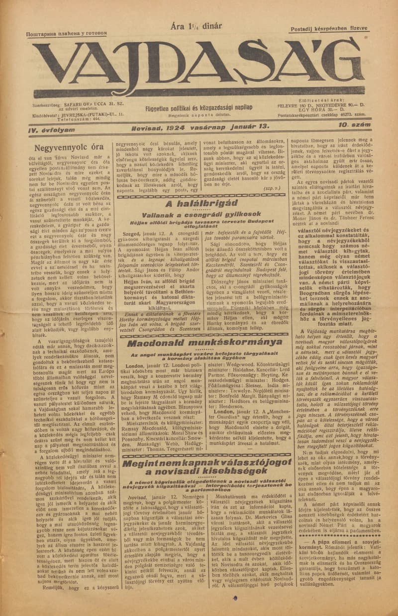 Vajdaság, 4. évf. 1924. január 13. 10. sz.