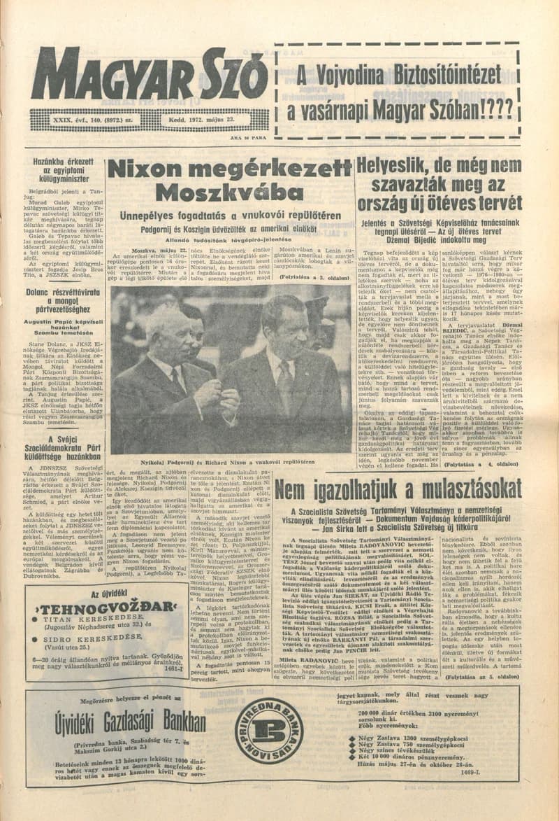 Magyar Szó, 29. évf. 1972. május 23. 140. sz. 1–20. oldal