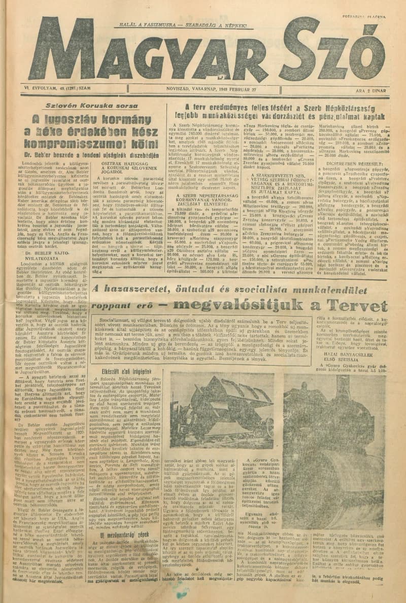 Magyar Szó, 6. évf. 1949. február 27. 49. sz. 1–8. oldal