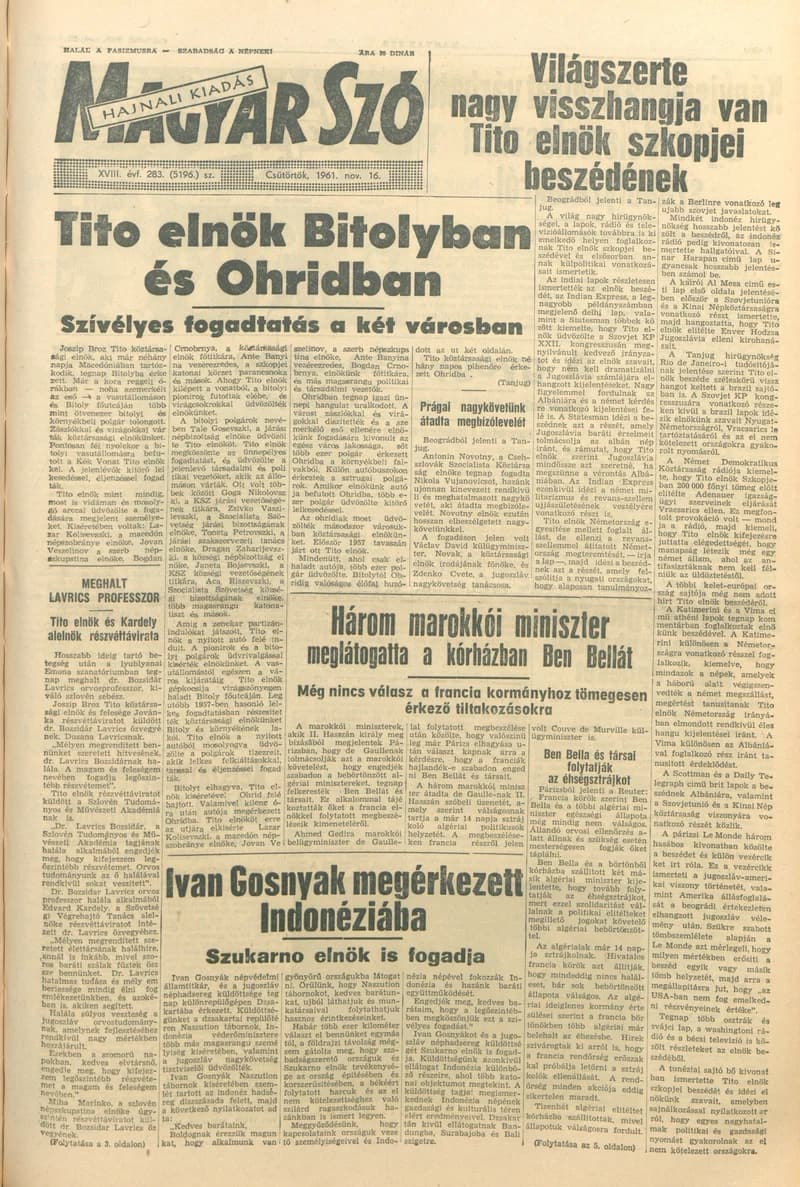 Magyar Szó, 18. évf. 1961. november 16. 283. sz. 1–14. oldal