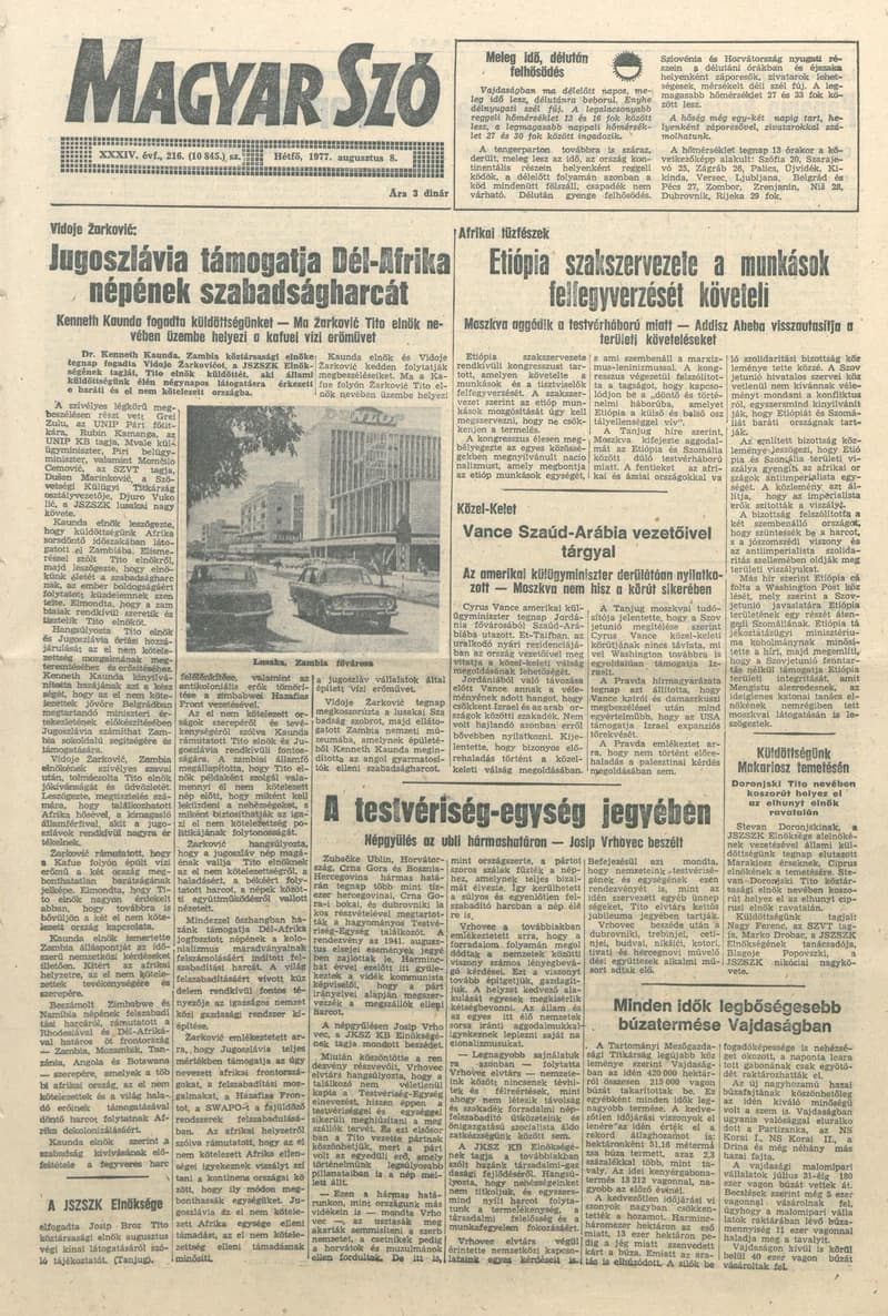 Magyar Szó, 34. évf. 1977. augusztus 8. 216. sz.