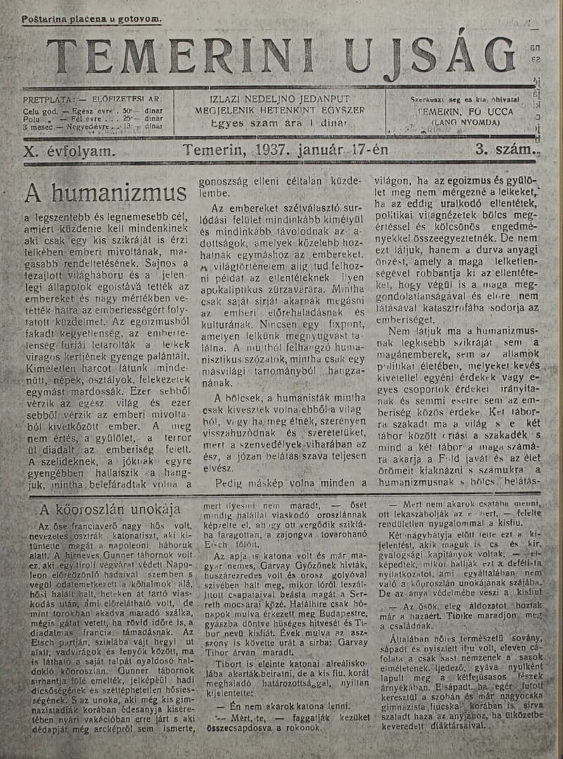 Temerini Újság 1928-1944, 10. évf. 1937. január 17. 3. sz.