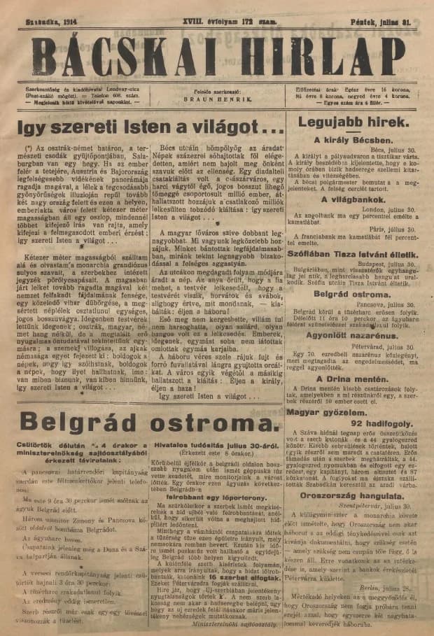 Bácskai Hirlap, 18. évf. 1914. július 31. 172. sz.