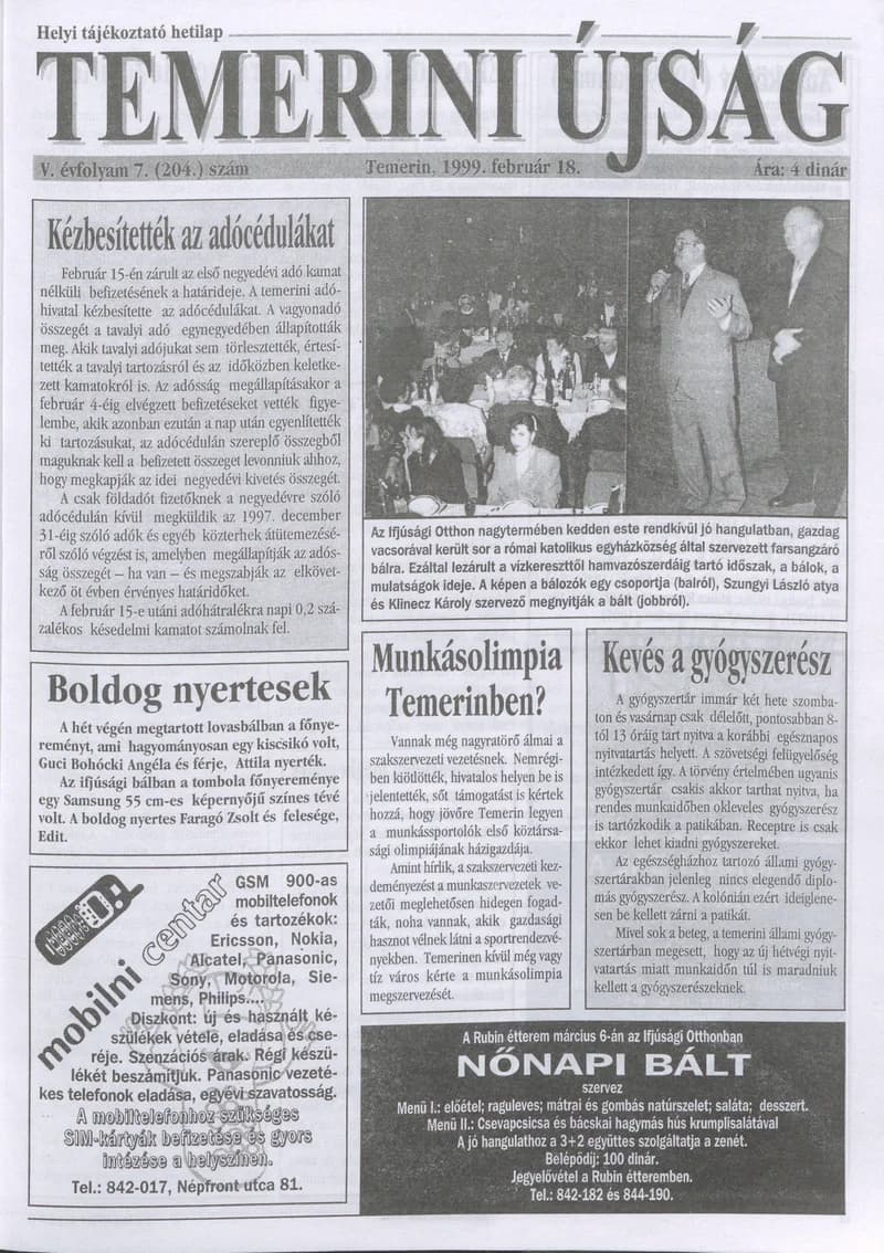 Temerini Újság, 5. évf. 1999. február 18. 7. sz.