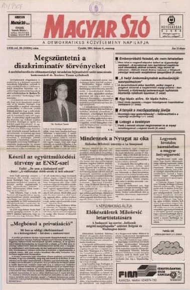 Magyar Szó, 58. évf. 2001. február 4. 28. sz. 1–28. oldal