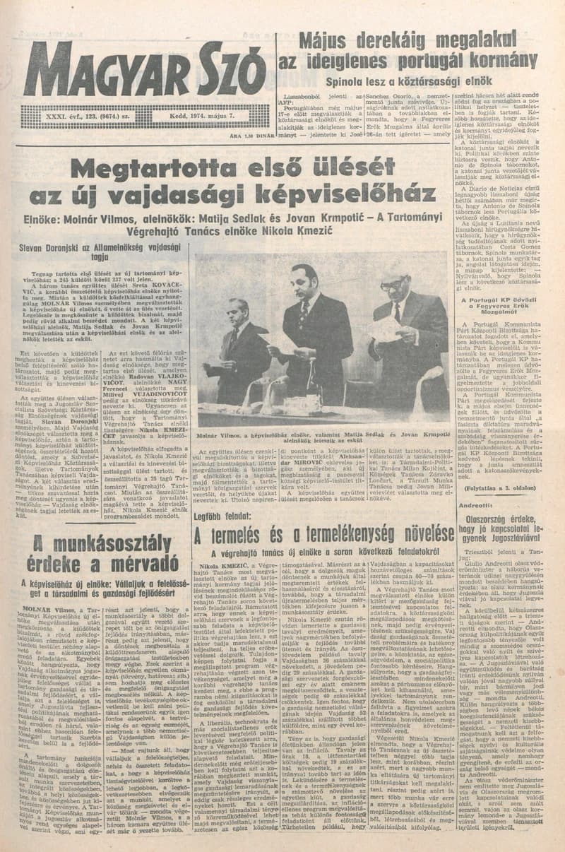 Magyar Szó, 31. évf. 1974. május 7. 123. sz. 1–20. oldal