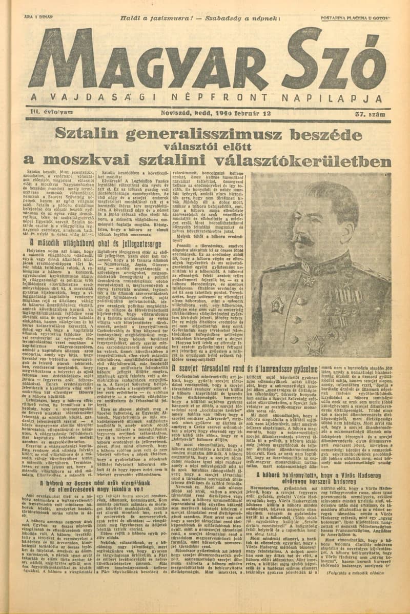 Magyar Szó, 3. évf. 1946. február 12. 37. sz. 1–6. oldal