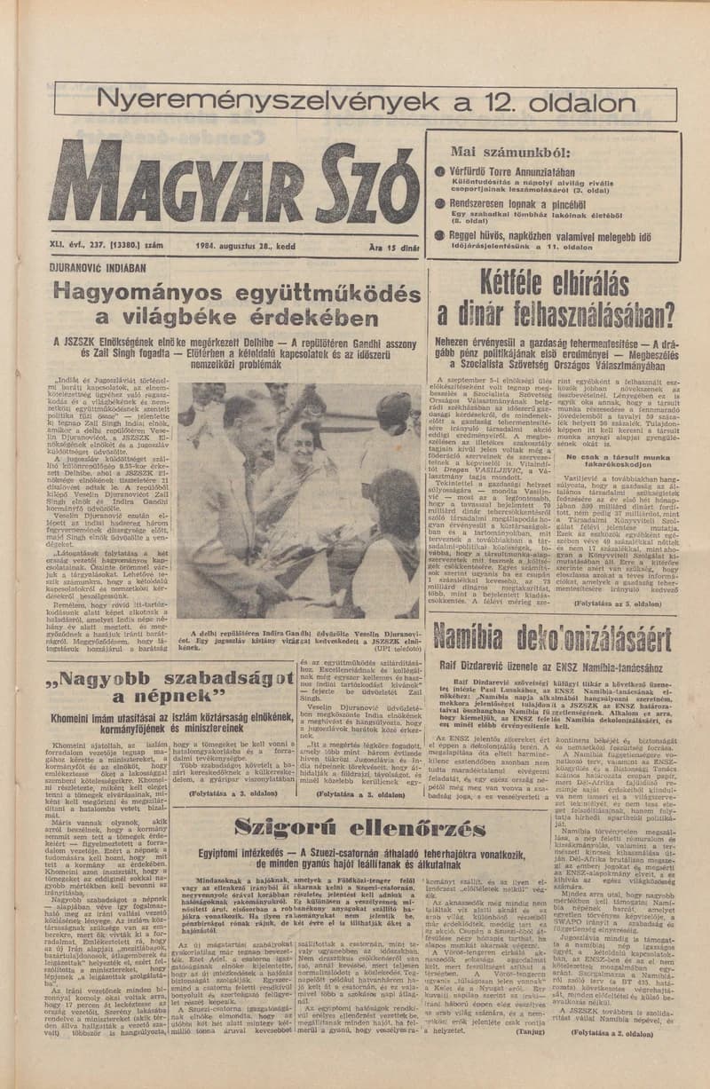 Magyar Szó, 41. évf. 1984. augusztus 28. 237. sz. 1–20. oldal