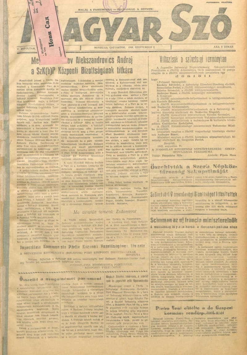 Magyar Szó, 5. évf. 1948. szeptember 2. 210. sz. 1–4. oldal