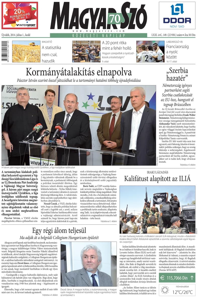 Magyar Szó, 71. évf. 2014. július 1. 149. sz. 1–20. oldal