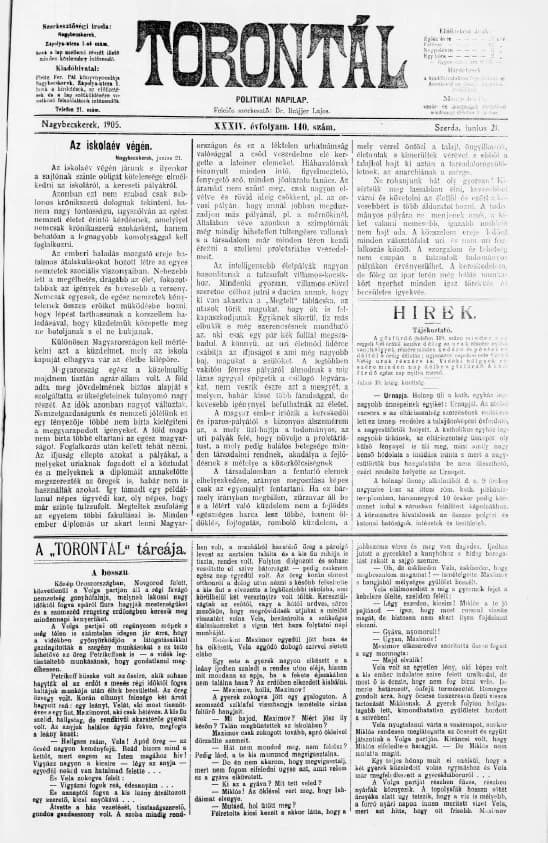 Torontál, 34. évf. 1905. június 21. 140. sz.