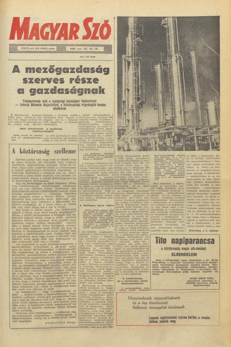 Magyar Szó, 26. évf. 1969. november 28. – 30. 329. sz. 1–44. oldal