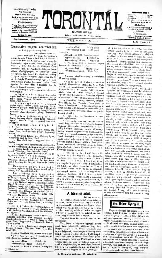 Torontál, 29. évf. 1900. január 23. 18. sz.