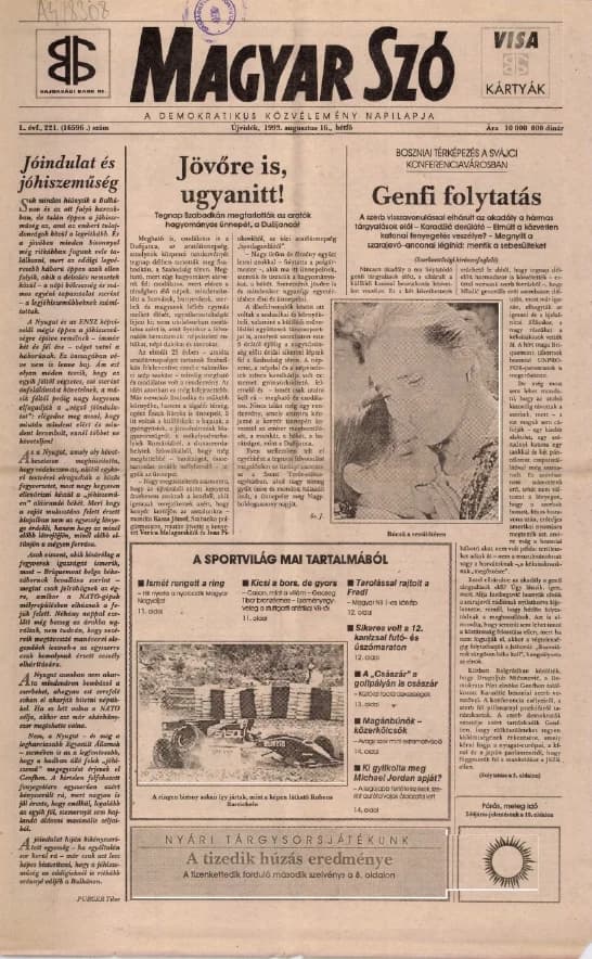 Magyar Szó, 50. évf. 1993. augusztus 16. 221. sz. 1–16. oldal