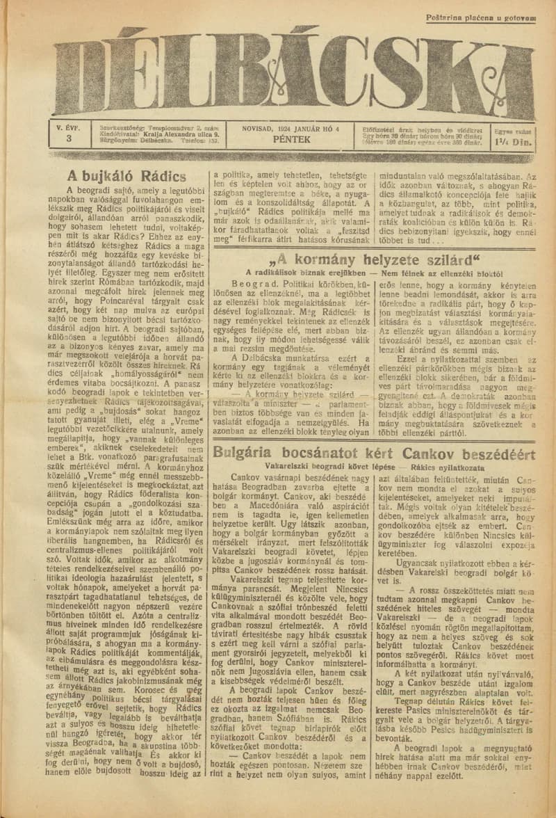 Délbácska, 5. évf. 1924. január 4. 3. sz.