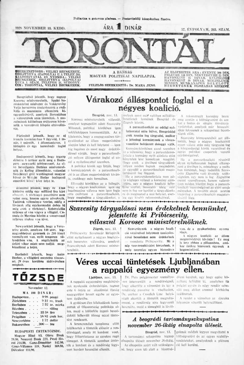 Torontál, 57. évf. 1928. november 13. 263. sz.