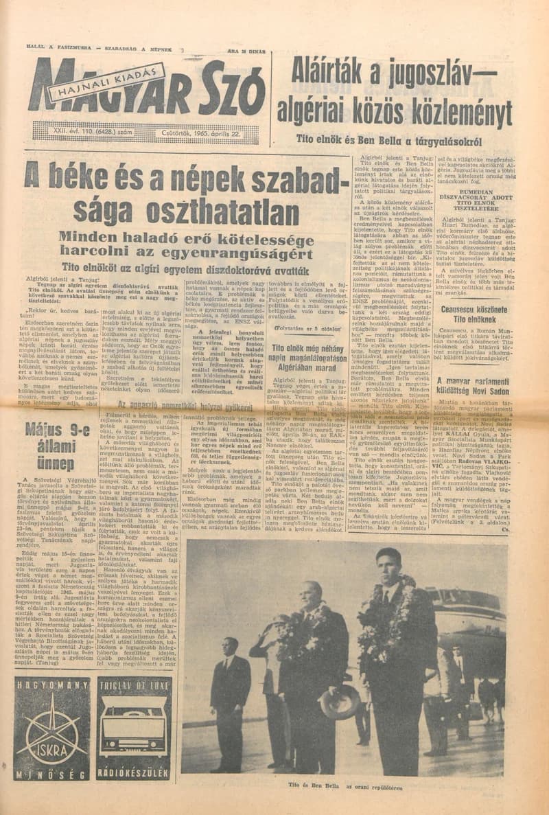 Magyar Szó, 22. évf. 1965. április 22. 110. sz. 1–14. oldal
