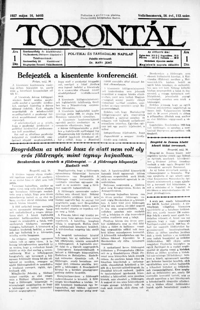 Torontál, 56. évf. 1927. szeptember 15. 112. sz.