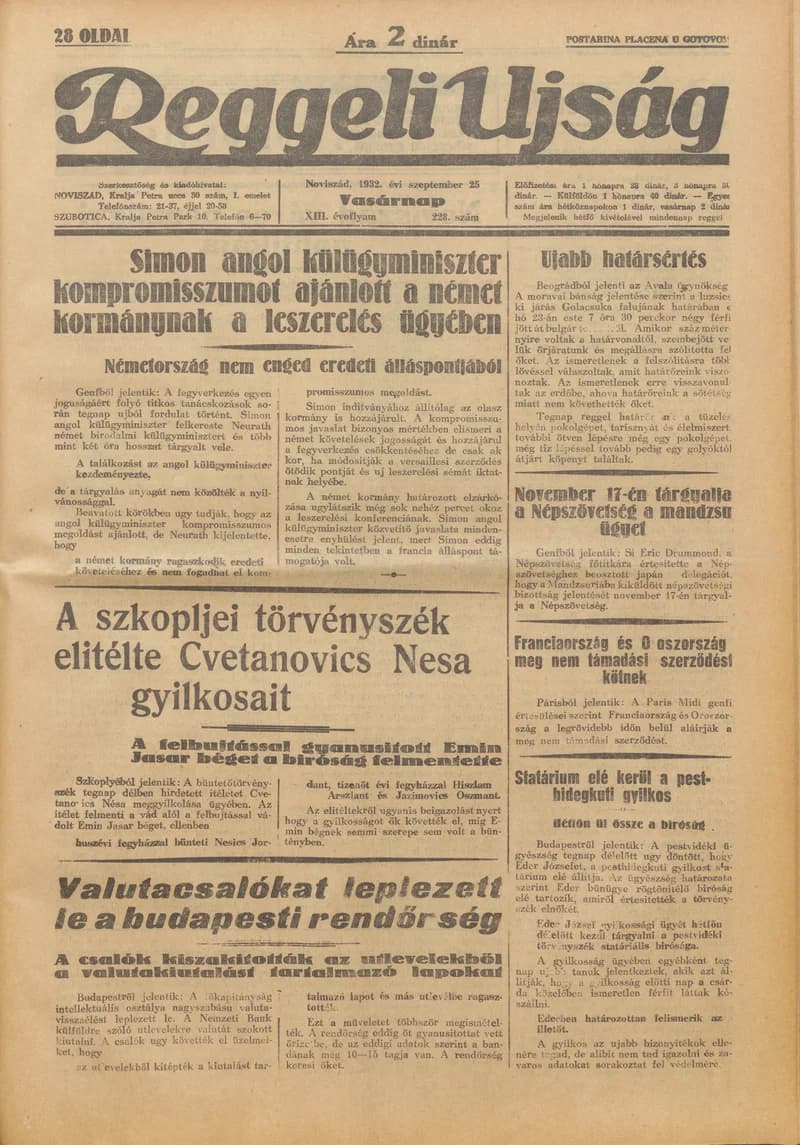 Reggeli Újság, 13. évf. 1932. szeptember 25. 228. sz.