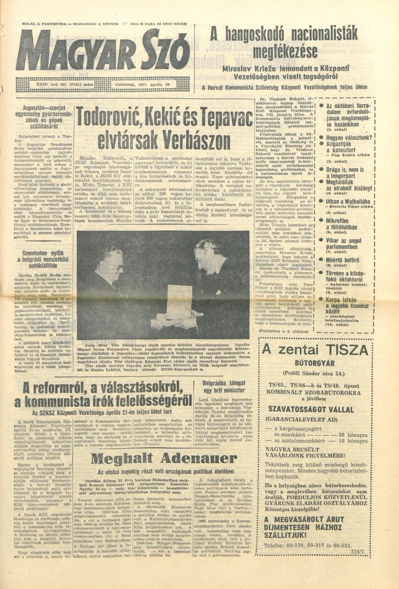 Magyar Szó, 24. évf. 1967. április 20. 107. sz. 1–16. oldal