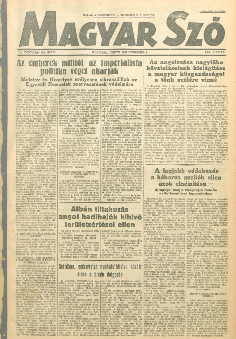 Magyar Szó, 3. évf. 1946. november 1. 260. sz. 1–6. oldal