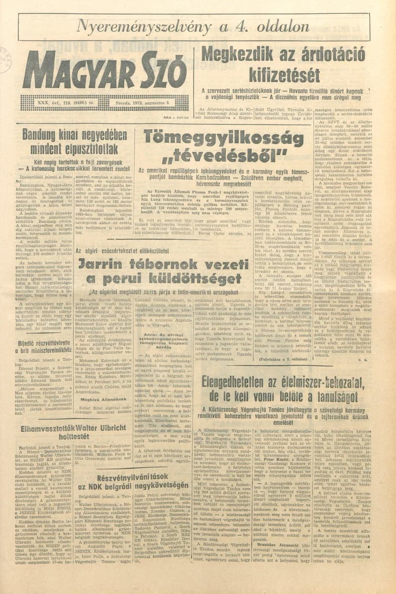 Magyar Szó, 30. évf. 1973. augusztus 8. 216. sz. 1–16. oldal