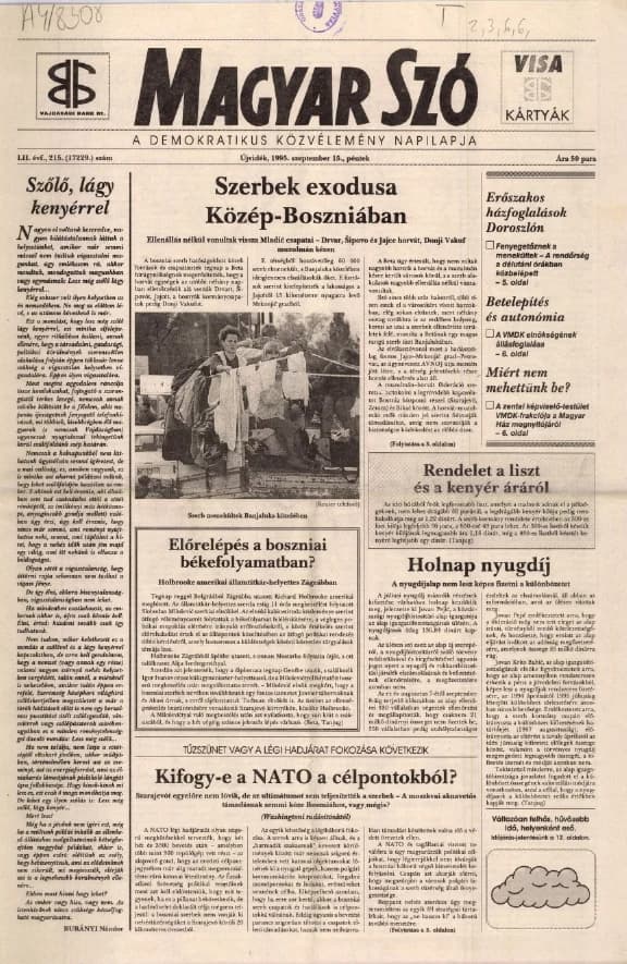 Magyar Szó, 52. évf. 1995. szeptember 15. 215. sz. 1–16. oldal