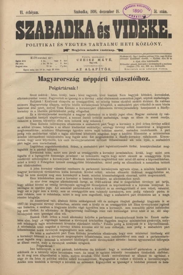 Szabadka és vidéke II, 6. évf. 1898. december 18. 51. sz.