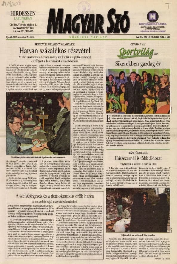 Magyar Szó, 60. évf. 2003. december 29. 306. sz. 1–16. oldal