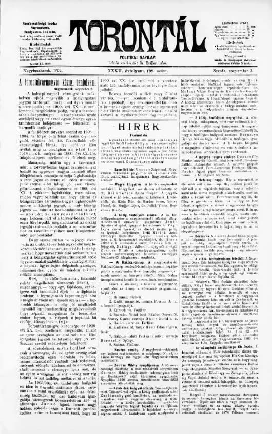 Torontál, 32. évf. 1903. szeptember 2. 198. sz.
