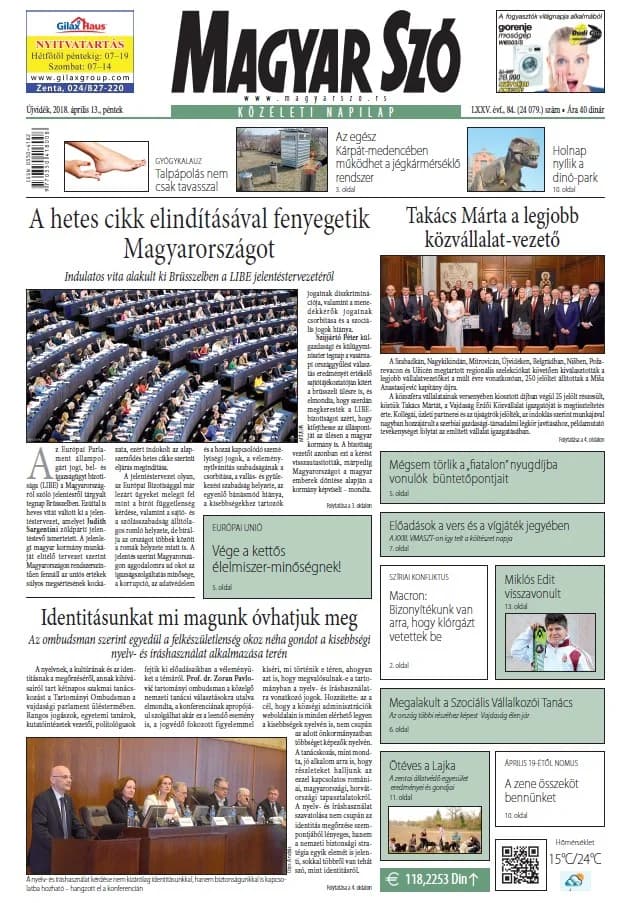Magyar Szó, 75. évf. 2018. április 13. 84. sz. 1–16. oldal