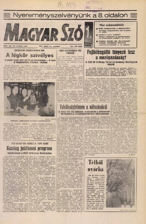 Magyar Szó, 44. évf. 1987. április 11. 99. sz. 1–24. oldal