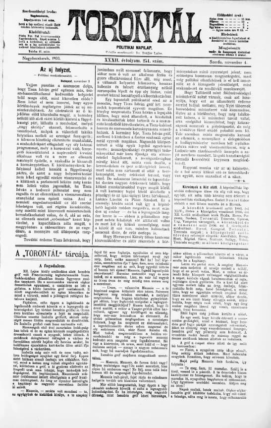 Torontál, 32. évf. 1903. november 4. 251. sz.