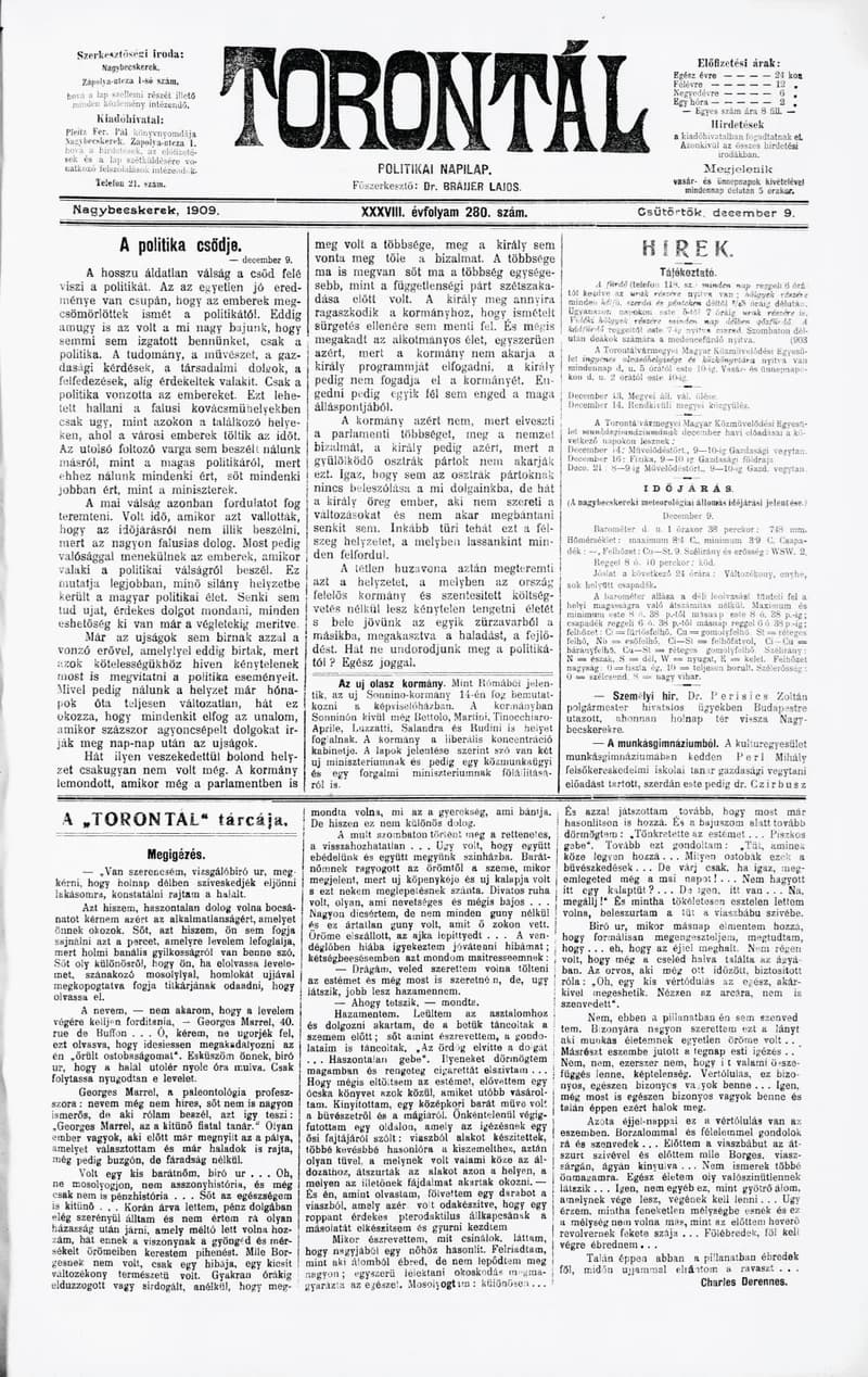 Torontál, 38. évf. 1909. december 9. 280. sz.